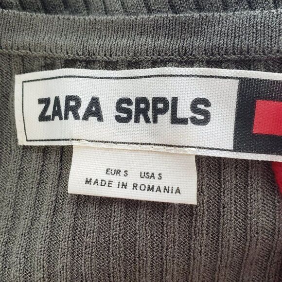 ZARA SRPLS Tank Top Size S Olive Green Pink Trim Ribbed Knit NEW Scoop Neck - Picture 6 of 7